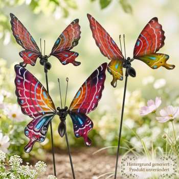 3er Set Farbenfrohe Gartenstecker Schmetterlinge Apollo ca. 55 cm - Gartendekoration